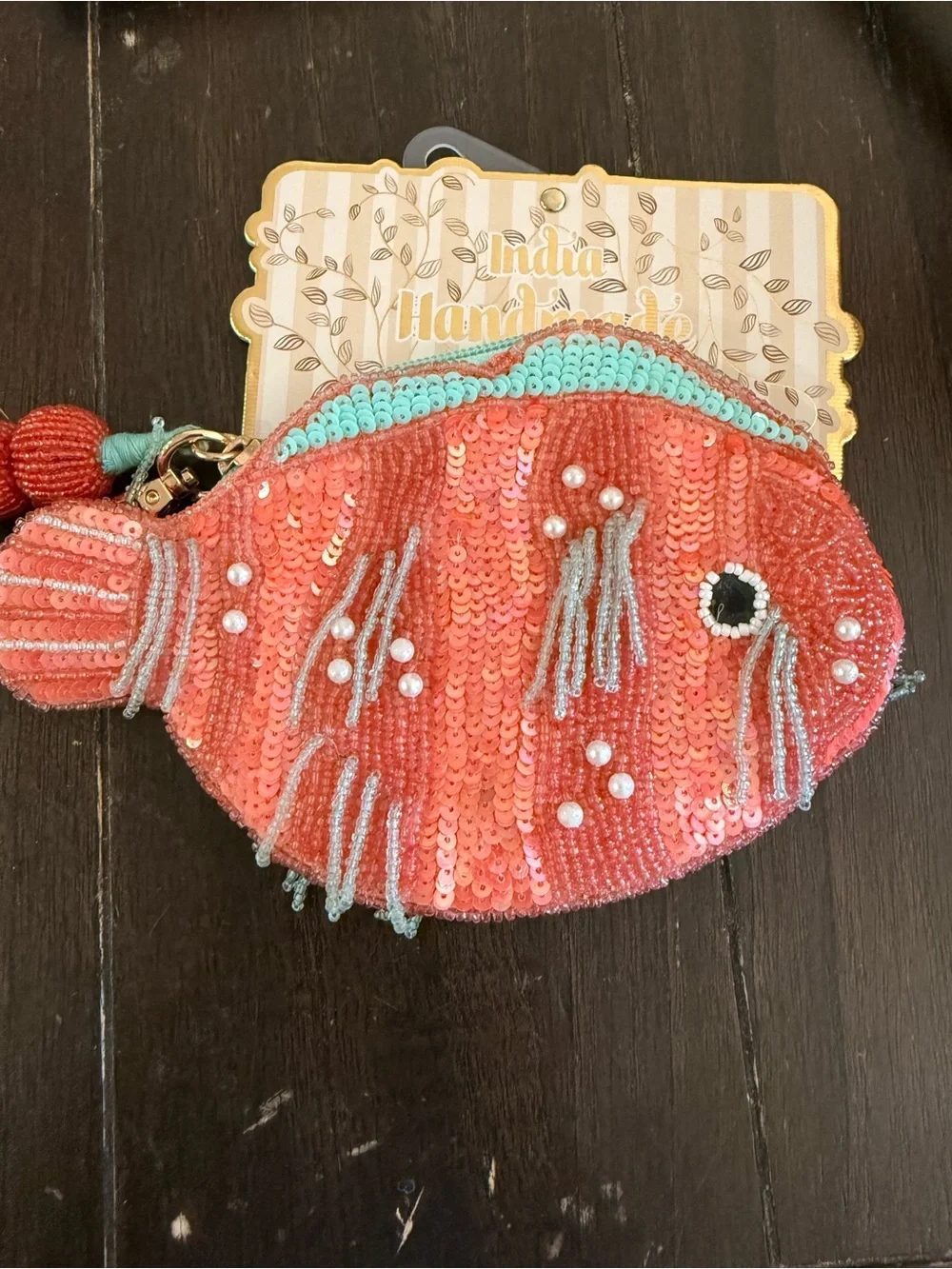 Beaded Coral Sequin Fish Coin Purse